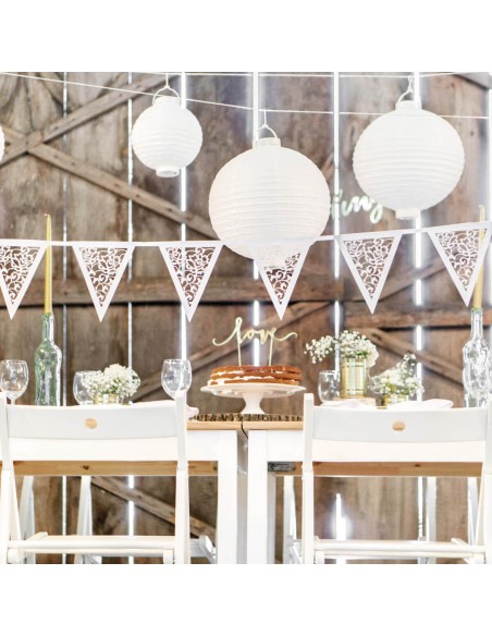 Guirnalda de papel blanco perlado, brocado flores 3m