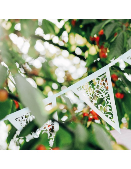 Guirnalda de papel blanco perlado, brocado flores 3m