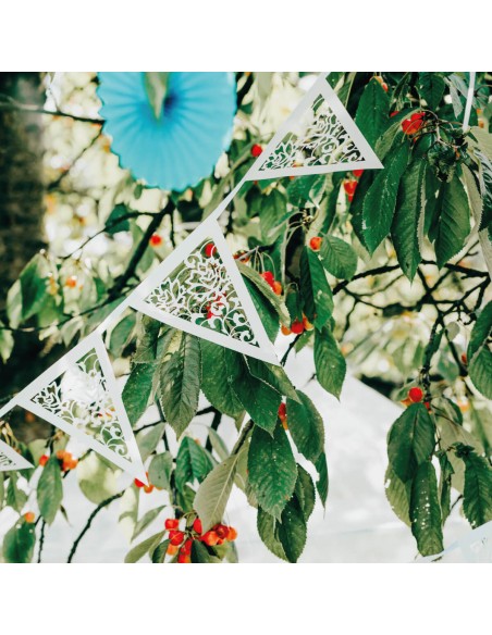 Guirnalda de papel blanco perlado, brocado flores 3m