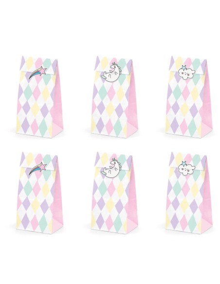 Bolsa papel unicornio y pegatinas, 6 uds.