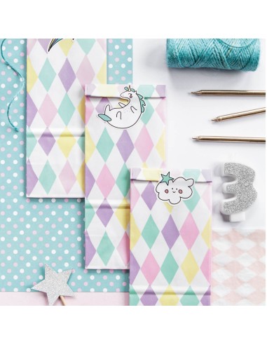 Bolsa papel unicornio y pegatinas, 6 uds.
