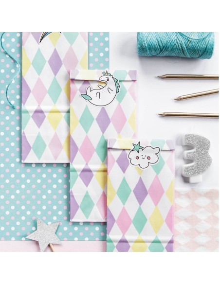 Bolsa papel unicornio y pegatinas, 6 uds.