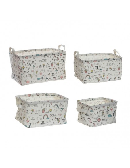 Conjunto 4 cestas de tela diseño unicornio