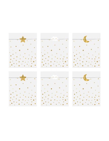 Bolsa papel luna y estrellas oro con pegatinas, 6 uds.
