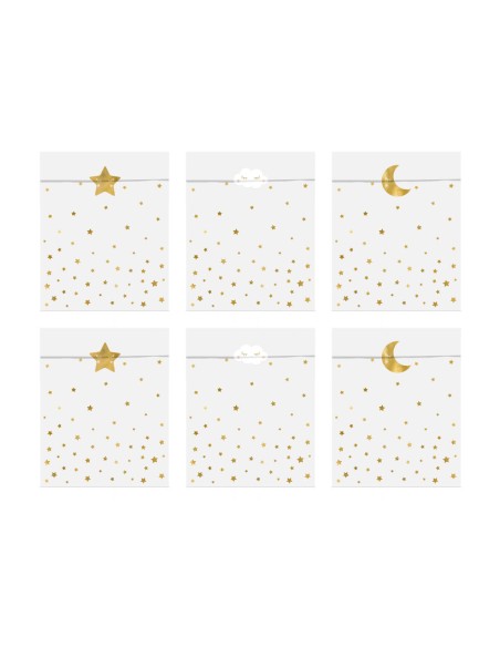 Bolsa papel luna y estrellas oro con pegatinas, 6 uds.