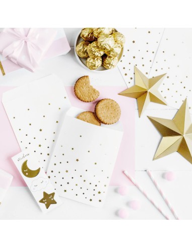 Bolsa papel blanco estrellas oro con pegatinas,...