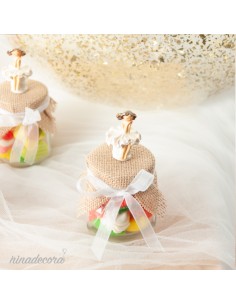 Tarro golosinas con muñeca, comuniones, bailarina