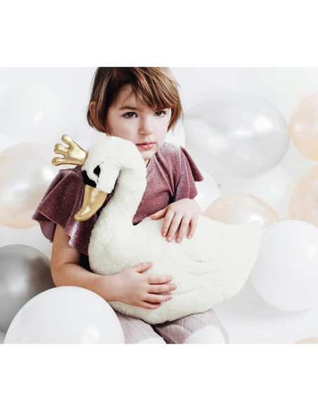 Cojín decorativo cisne blanco, corona oro