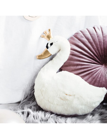 Cojín decorativo cisne blanco, corona oro