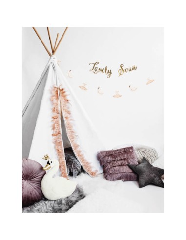 Cojín decorativo cisne blanco, corona oro