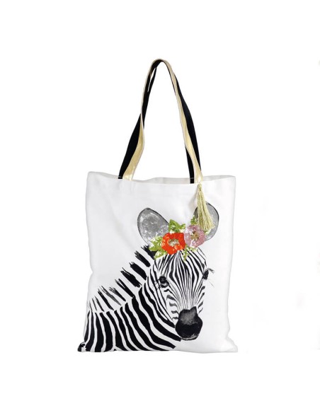 Bolsa de algodón 100%, Cebra con lentejuelas, tote bag