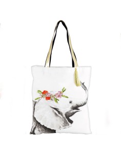 Bolsa de algodón 100%, totebag, Elefante con lentejuelas