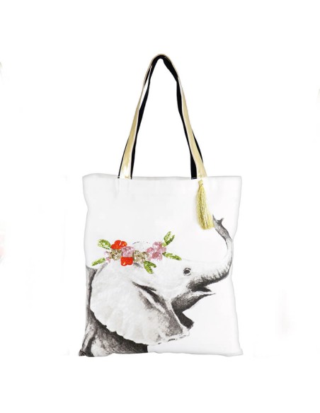 Bolsa de algodón 100%, totebag, Elefante con lentejuelas