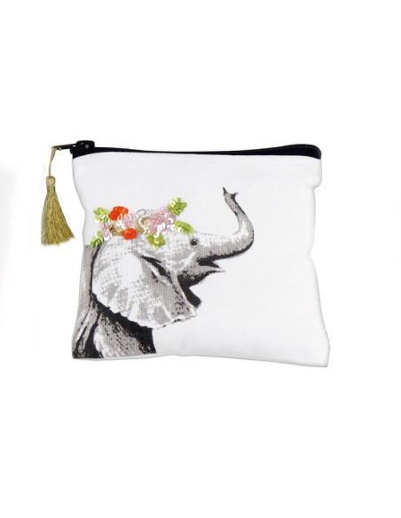 Monedero de tela, Elefante con lentejuelas 100% algodón