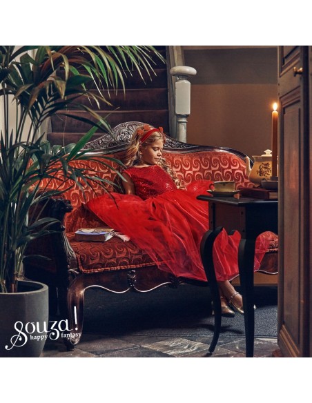 Disfraz vestido rojo Scarlet de Souza Talla 5-7 años