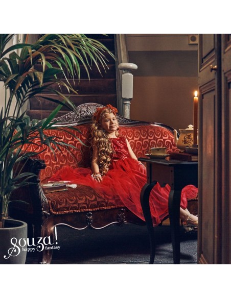 Disfraz vestido rojo Scarlet de Souza Talla 5-7 años