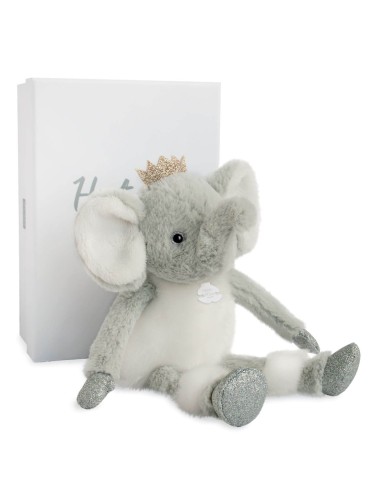 Peluche elefante blanco y gris, 25 cm+caja regalo